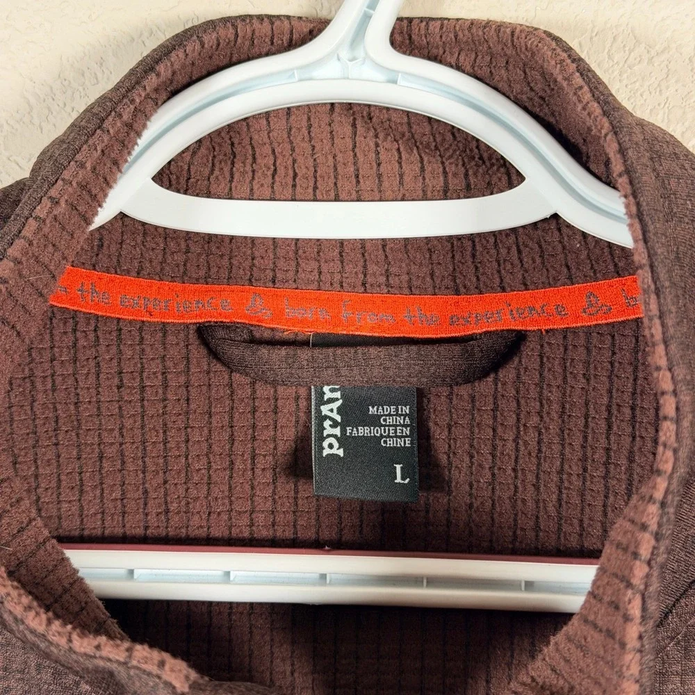 Prana Gavin Jacket Full Zip Fleece‎ Waffle Knit Mens L Brown Mock Neck Hiking